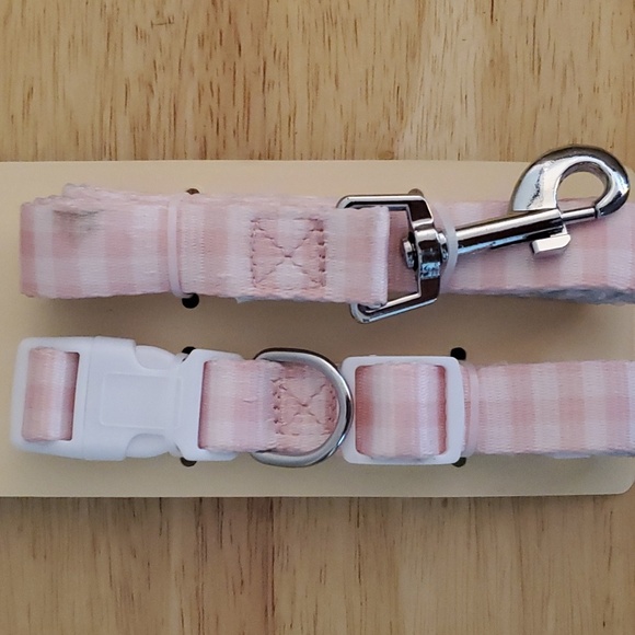 Two Side Blue Dot Pink Plaid Leash Combo - Picture 4 of 8